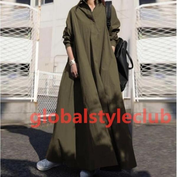 シャツワンピース ワンピース 秋 春 夏 レディース ロングワンピース 長袖 ロング丈 マキシ丈 体...