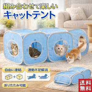 猫 おもちゃ トンネル テント ドーム型 ベッド ハウス 折りたたみ キャットハウス 収納 ねこじゃらし 猫グッズ サーキット ブルー