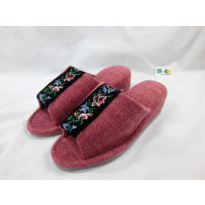 スリッパ ヒール ローズ 赤 黒帯 （花柄）アウトレット品 シミ Ｂ級品 ＥＶＡ底 室内履き かかと...