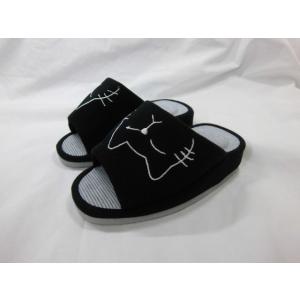 790　スリッパ ダイエット  ネコ柄  ブラック色  エステ