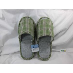 スリッパ　メンズ　紳士用　Ｌサイズ　グリーン チェック柄  外縫い 前開き 室内履き ゆったり 大き...