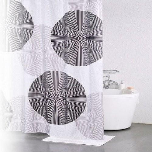 ◆【販売終了】　シャワーカーテン　サークル柄　幅130ｘ長さ150ｃｍ　浴室カーテン　防カビ　撥水　...