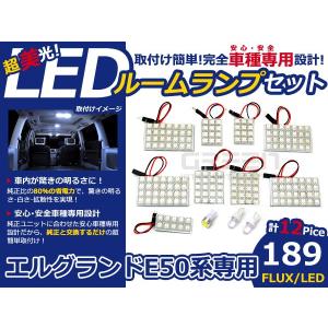 【メール便送料無料】 エルグランド E50/E51 FLUX/LEDルームランプセット 12P 189発【純正交換式 取付 簡単 バルブ ライト 電球 ホワイト イルミ カプラー オン｜fourms