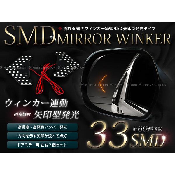 ドアミラーに矢印が浮かび上がる 鏡面ウインカー LED 2個セット 66連 LED ウィンカー 連動