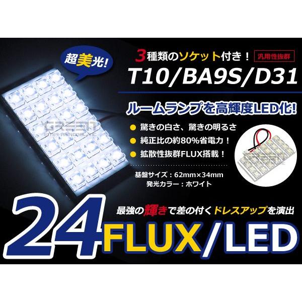 【メール便送料無料】 基盤ルームランプ 24連 FLUX 6×4 62mm×34mm ホワイト/白基...