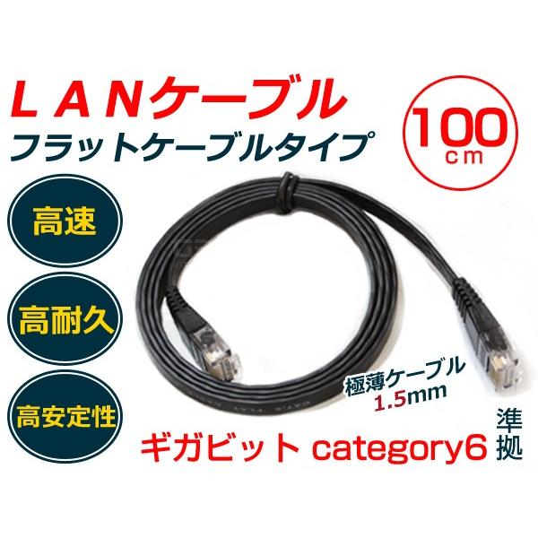 LANケーブル 1m カテゴリ6 フラットケーブル スリム 黒 【有線 ネット 配線 コード PC ...