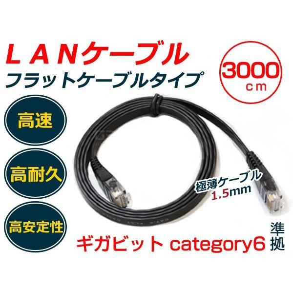 LANケーブル 30m カテゴリ6 フラットケーブル スリム 黒 【有線 ネット 配線 コード PC...
