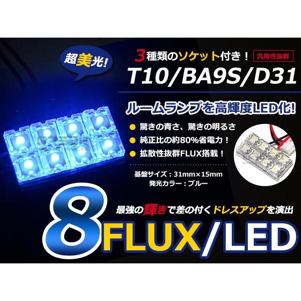 【メール便送料無料】 基盤ルームランプ 8連 FLUX 2×4 31mm×15mm ブルー/青基盤 ...