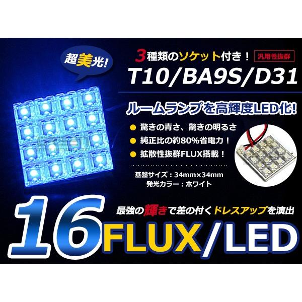 【メール便送料無料】 基盤ルームランプ 16連 FLUX 4×4 34mm×34mm ブルー/青基盤...