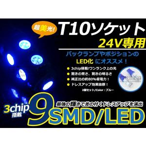 【メール便送料無料】 トラック バス デコトラ ダンプ用 LEDバルブ T10 9連 ブルー 青 24V LED球 LEDライト カラーバルブ ウェッジ球 電球｜fourms