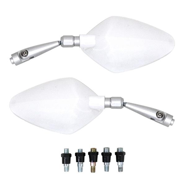 シェルスタイルミラー バックミラー ホワイト スクエア 左右 バイク 貝殻 M8 M10正ネジ M1...