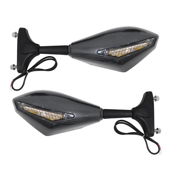 LED ウインカー付き バックミラー カーボン調 スクエア 左右 バイク LED内蔵 GSX1300...