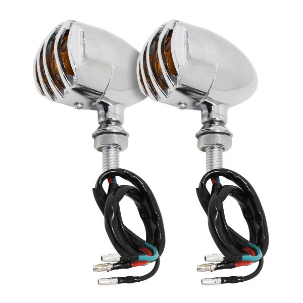 バイク 汎用 ウインカー ランプ クローム メッキ ブレット 弾丸 砲弾 メタルガード アメリカン ...