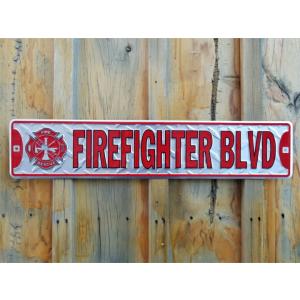 FIRE FIGHTER ファイヤーファイター 消防士ストリートサイン ディスプレイ ブリキ・レトロ...