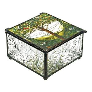 ルイス・C・ティファニー 生命の樹 ステンドグラス風 ガラスボックス アンティーク調 Life of Tree アートガラスボックス