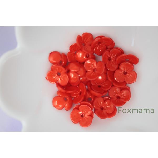 アクリルビーズパーツ 30個 3枚花びら 10mm 赤色 (BF3100RDFO00)