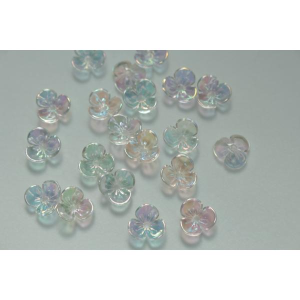 アクリルビーズパーツ 20個 3枚花びら 10mm オーロラ 透明 (BF310ASKFO00)