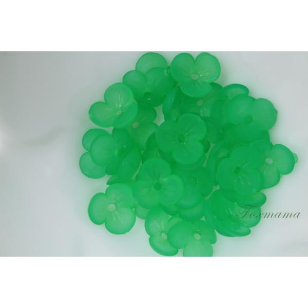 アクリルビーズパーツ 10mm 30個 3枚花びら マット 半透明 緑 (BF310MGRSHHS)