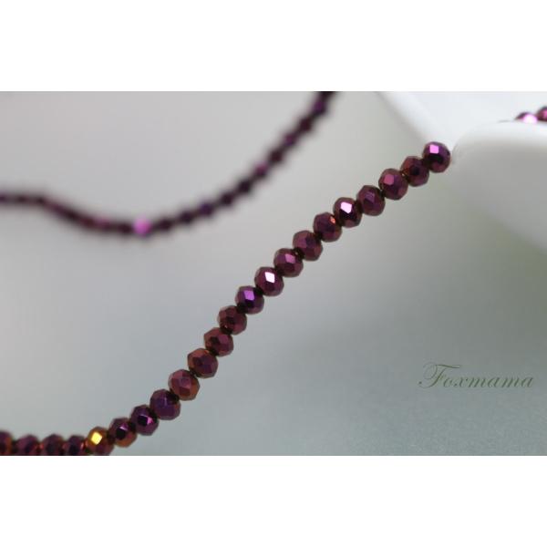 ガラスビーズ 約130個 楕円 3mm 多面カット メタリック オーロラ 紫 (BOV03GPPHY...