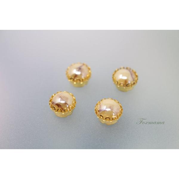ビジュー 4個 セラミック 陶磁 丸 ベージュ 台座ゴールド(JCC08QBGJQM1)
