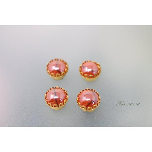 ビジュー 4個 セラミック 陶磁 丸 朱色 台座ゴールド(JCC08QVEJQM1)