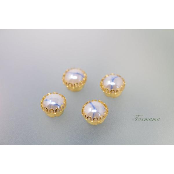 ビジュー 4個 セラミック 陶磁 丸 白 台座ゴールド(JCC08QWHJQM1)