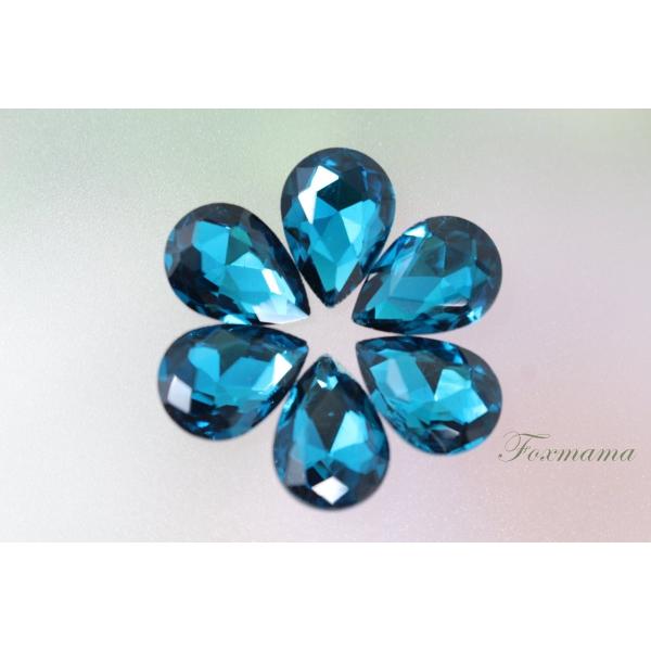 ビジュー 6個 クリスタルガラス 雫 水滴 14x10mm 青緑 (JDP14GGBJJHU)