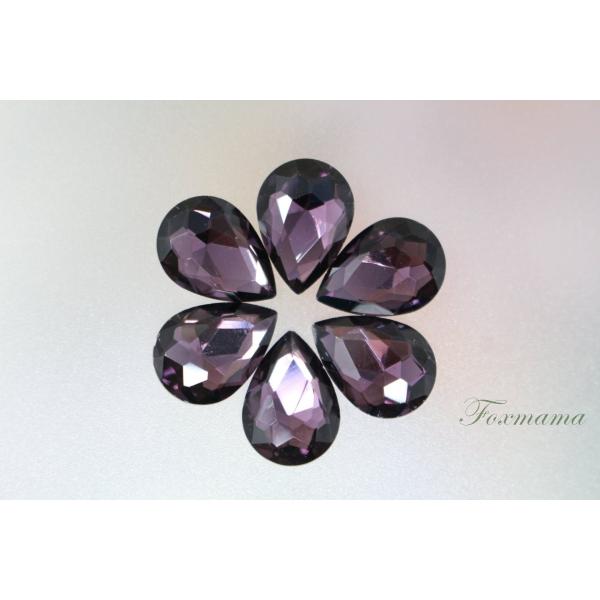 ビジュー 6個 クリスタルガラス 雫 水滴 14x10mm 濃い紫 (JDP14GPPJJHU)