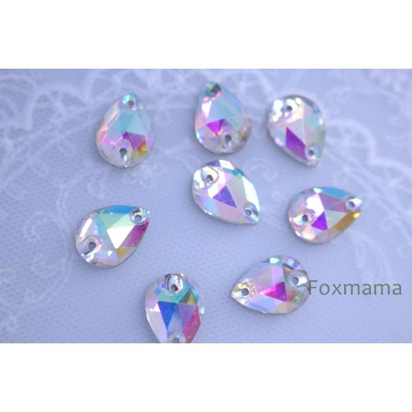 ビジュー 8個 雫 水滴 穴2つ ガラス オーロラ透明 (JDP14GSKEJH2)
