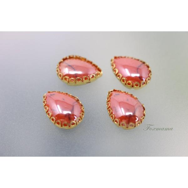 ビジュー 4個 セラミック 陶磁 水滴 雫 ドロップ 朱色 台座ゴールド(JDP14QVEJQM1)