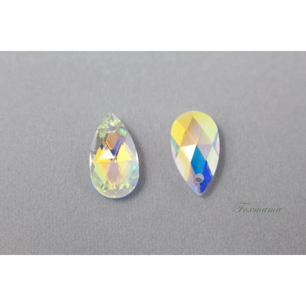 ビジュー 2個 クリスタルガラス 16x9mm 穴1つ 雫 水滴 オーロラ透明 (JDP16ASKJ...