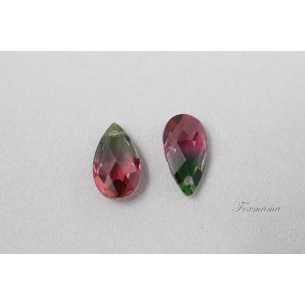 ビジュー 2個 クリスタルガラス 16x9mm 穴1つ 雫 水滴 緑x赤 (JDP16DG5JQCG...