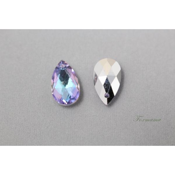 ビジュー 2個 クリスタルガラス 16x9mm 穴1つ 雫 水滴 紫x青 (JDP16DU6JQCG...