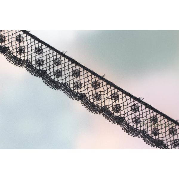 ケミカルレース 1m 綿 片山 繊細 スカラップ 格子 ドット 黒 (LDT22CBKJB00)