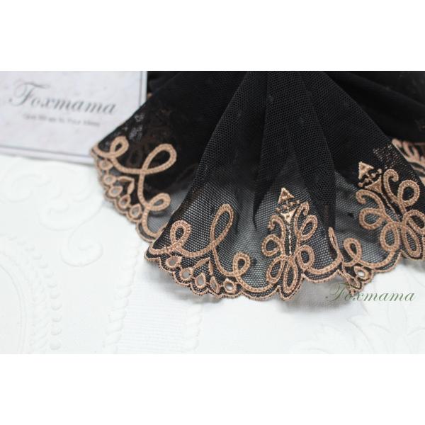 両山チュール刺繍レース 0.5m エスニック 民族風 黒 (LECB12BKSJRY)