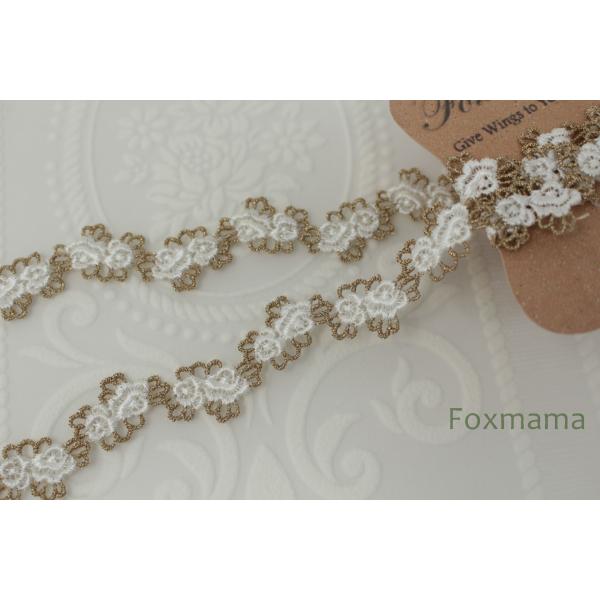 ケミカルレース 0.5m 花 オフ白×金色ラメ糸 (LFL191GLEHLM)