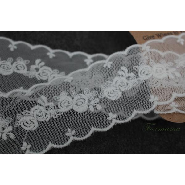 チュール刺繍レース 1m 花 バラ スカラップ 両山 キナリ (LFL482KNHLRY)