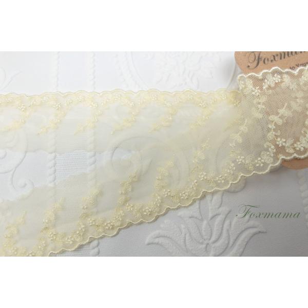 チュール刺繍片山レース 1m 花 クリーム 薄黄色 (LFL502CKSJKY)
