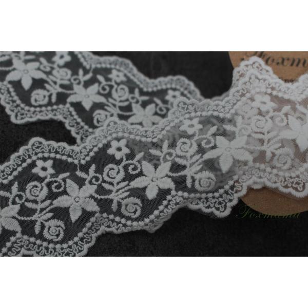 チュール刺繍レース 0.5m 花 両山 キナリ (LFL652KNHLRY)