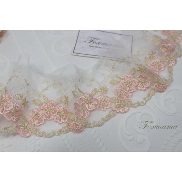 チュール刺繍レース 0.5m 花 片山 ピンク (LFL852PKHLKY)