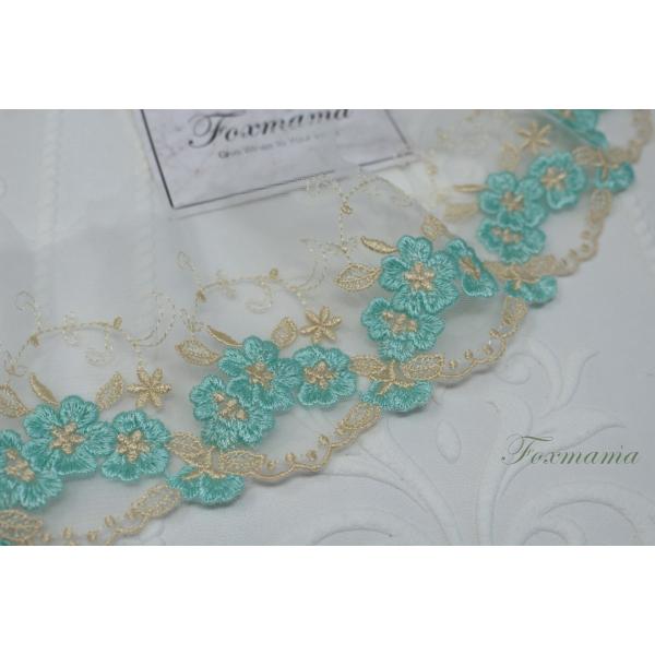 チュール刺繍レース 0.5m 花 片山 水色 (LFL852WTHLKY)