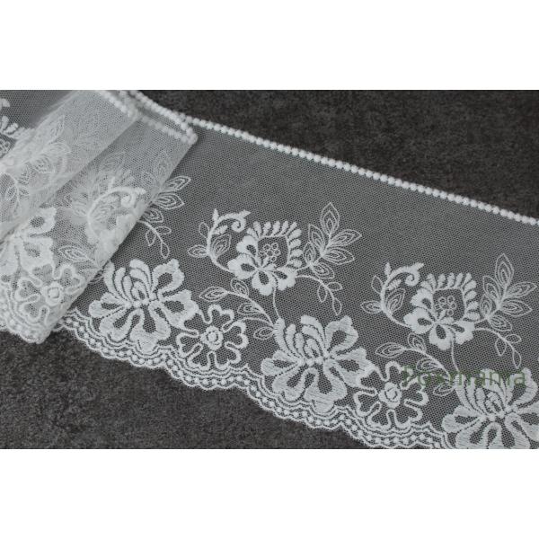 両山幅広チュール刺繍レース 1m 花 オフ白 (LFLA12OWEJRY)