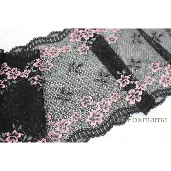 【セール品】ストレッチレース 3m 花 黒×ピンクお花 (LFLA60BKHHSC)