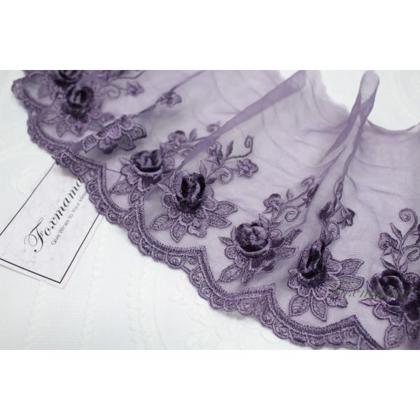 片山トリコット刺繍レース 0.5m 立体花 紫 (LFLA60PPHYKY)