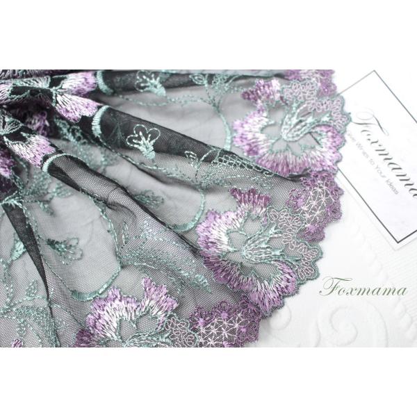 両山チュール刺繍レース 0.5m 花 薄紫  (LFLA82FMHWRY)