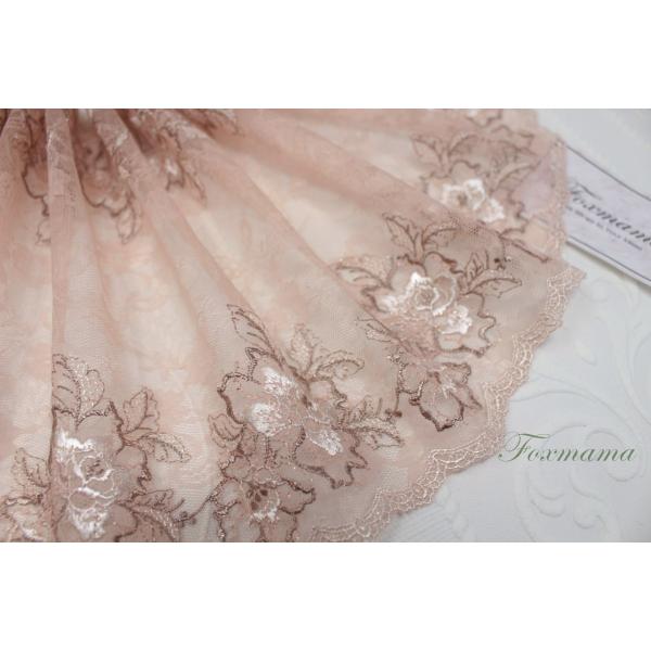 両山チュール刺繍レース 0.5m 花 幅広 ピンクオレンジ系 ベージュ ラメ糸(LFLB12OPHW...