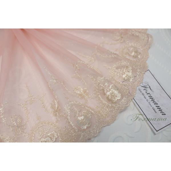 片山チュール刺繍レース 0.5m 花 ピンク系xベージュ (LFLB52PKHYKY)