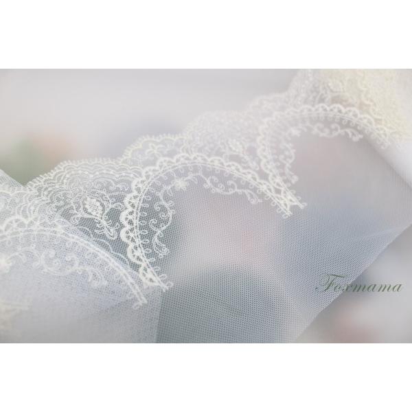 チュール刺繍片山幅広レース 0.5m 花 アンティーク風 キナリｘアイボリー (LHCA52KNSE...