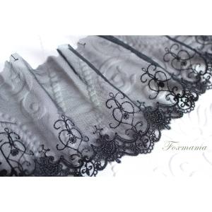 片山チュール刺繍レース 1m ハート 花 黒 (LHTA12BKSAKY)