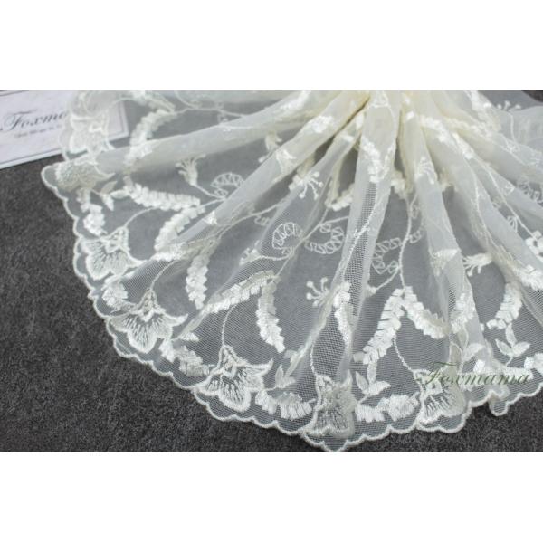 両山チュール刺繍レース 0.5m 葉 花 アイボリー (LLFA72IVSJRY)